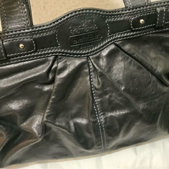 Coach 13914 Black Leather Pleated Garnet Satchel Nickel TurnLock Handbag - Picture 4 of 10